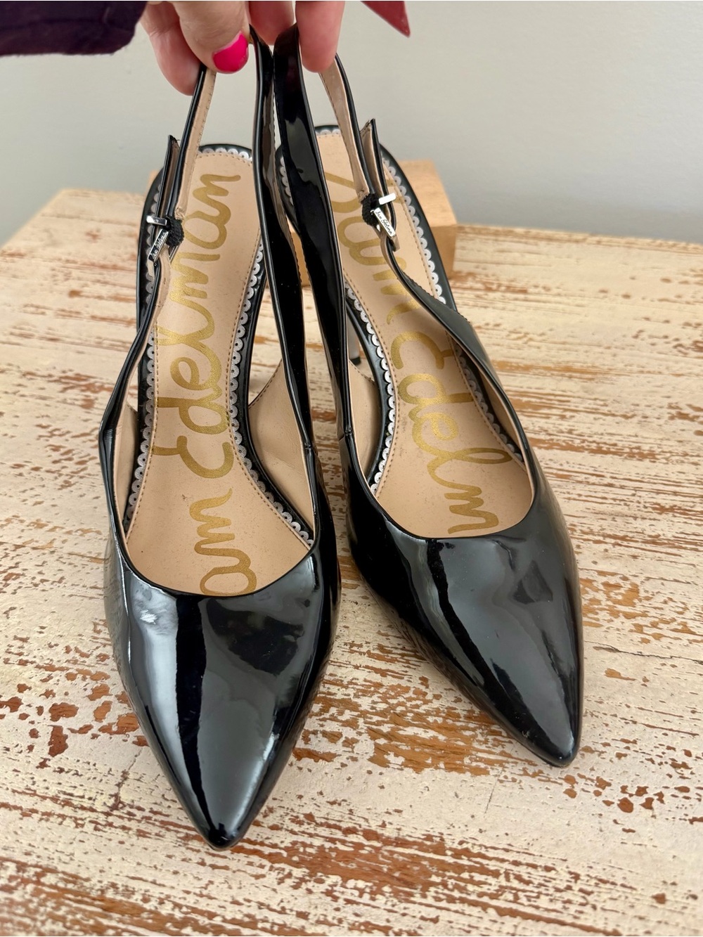 Sam Edelman Black Patent Slingback Pointed-Toe Heels - Picture 2 of 4
